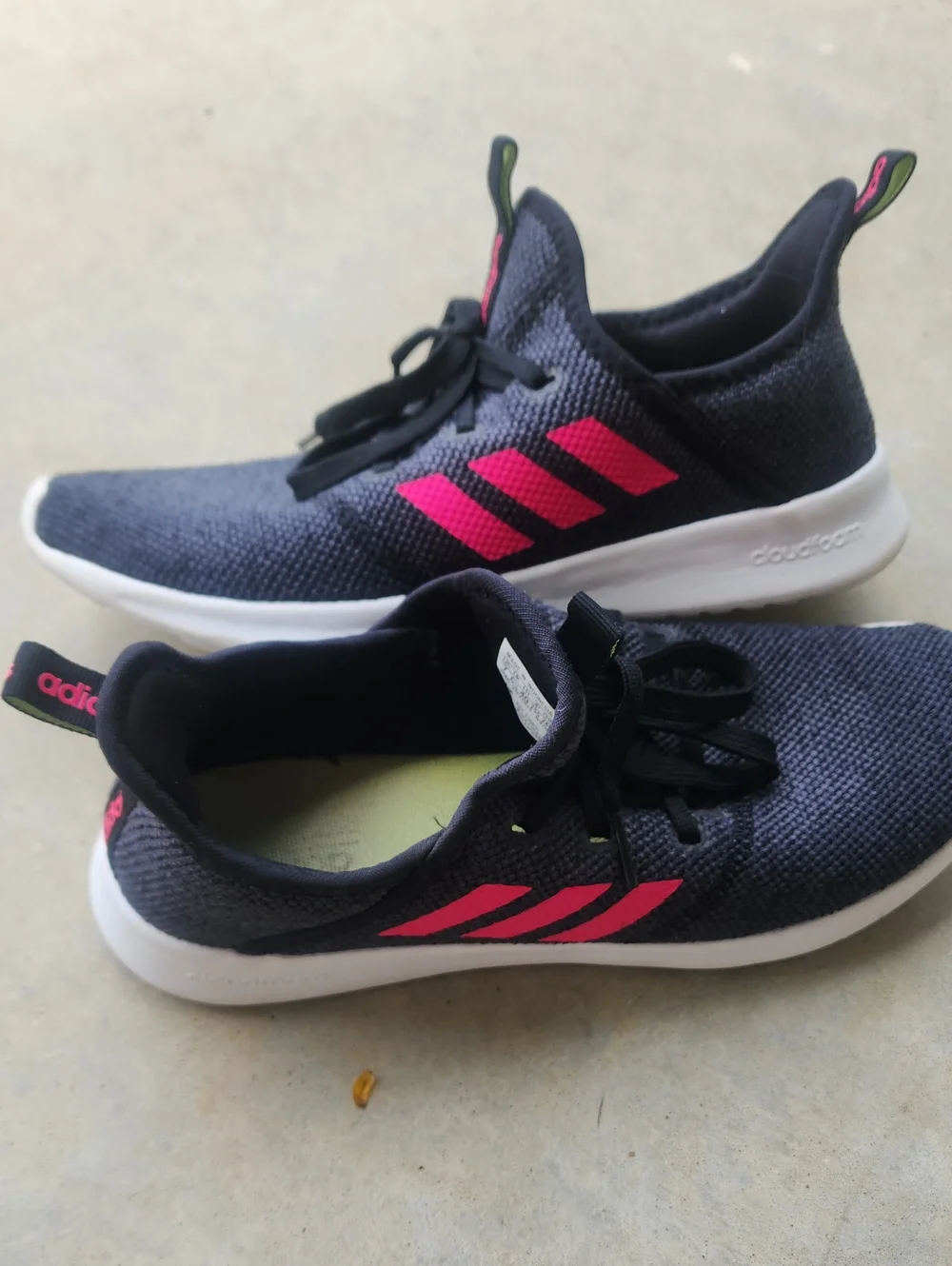 adidas Womens Knit Sneakers in Dark Gray with Pink Stripes